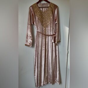 Elegant Gold Embellished Velvet Gown caftan Dress with elegant shoes two belts